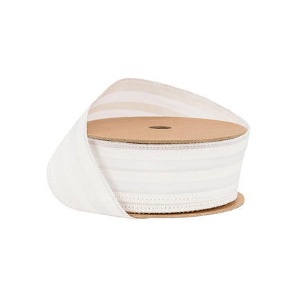 1 1/2" Wired Ribbon | White Glittered Pinstripes on White | 10 Yard Roll LaRibbons Wholesale
