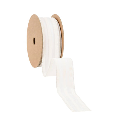 1 1/2" Wired Ribbon | White Glittered Pinstripes on White | 10 Yard Roll LaRibbons Wholesale