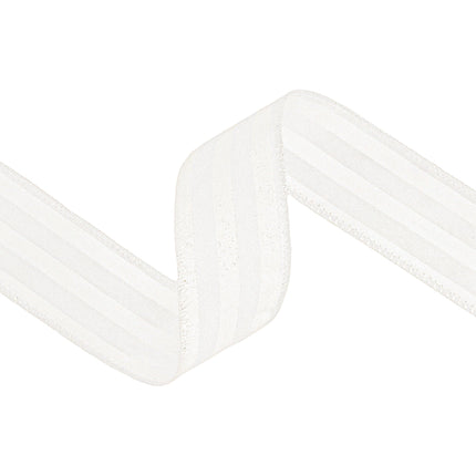 1 1/2" Wired Ribbon | White Glittered Pinstripes on White | 10 Yard Roll LaRibbons Wholesale