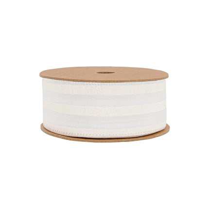 1 1/2" Wired Ribbon | White Glittered Pinstripes on White | 10 Yard Roll LaRibbons Wholesale