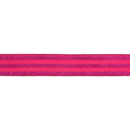 1 1/2" Wired Ribbon | Hot Pink Glittered Pinstripes on Hot Pink | 10 Yard Roll LaRibbons Wholesale