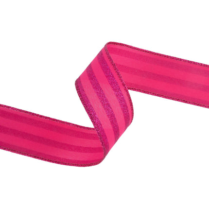 1 1/2" Wired Ribbon | Hot Pink Glittered Pinstripes on Hot Pink | 10 Yard Roll LaRibbons Wholesale