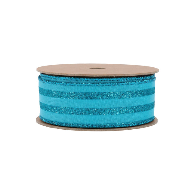 1 1/2" Wired Ribbon | Bright Blue Glittered Pinstripes on Blue | 10 Yard Roll LaRibbons Wholesale