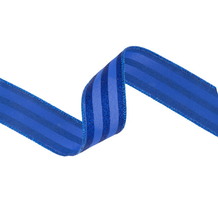 1 1/2" Wired Ribbon | Royal Blue Glittered Pinstripes on Blue | 10 Yard Roll LaRibbons Wholesale