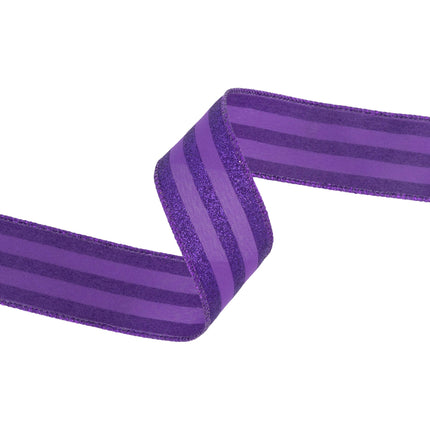 1 1/2" Wired Ribbon | Purple Glittered Pinstripes on Purple | 10 Yard Roll LaRibbons Wholesale