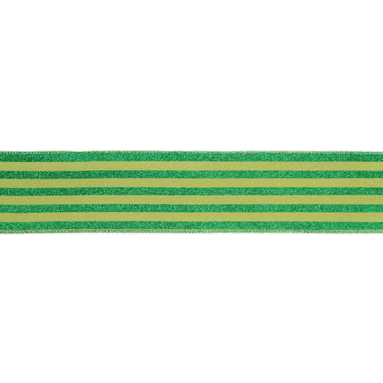2 1/2" Wired Ribbon | Green Glittered Pinstripes on Dark Green | 10 Yard Roll LaRibbons Wholesale