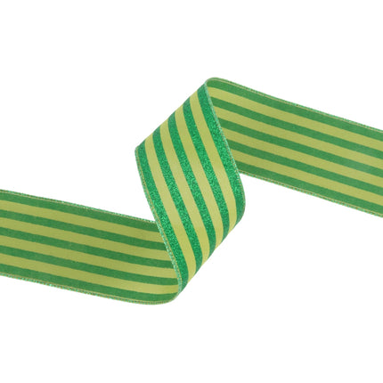 2 1/2" Wired Ribbon | Green Glittered Pinstripes on Dark Green | 10 Yard Roll LaRibbons Wholesale