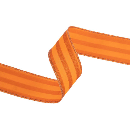 1 1/2" Wired Ribbon | Orange Glittered Pinstripes on Orange | 10 Yard Roll LaRibbons Wholesale