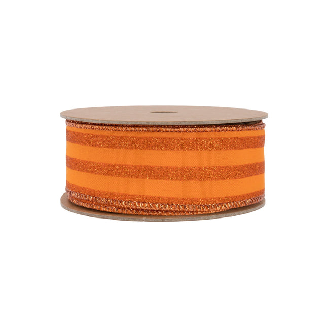 1 1/2" Wired Ribbon | Orange Glittered Pinstripes on Orange | 10 Yard Roll LaRibbons Wholesale