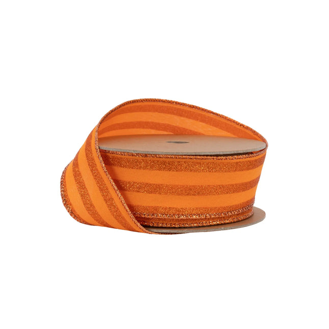 1 1/2" Wired Ribbon | Orange Glittered Pinstripes on Orange | 10 Yard Roll LaRibbons Wholesale