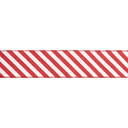 Glittery 2 1/2" Wired Ribbon with glitter cane candy, perfect for brightening up holiday arrangements and gifts.