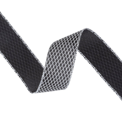 1 1/2" Wired Ribbon | White Diamond Outlines on Black | 10 Yard Roll LaRibbons Wholesale