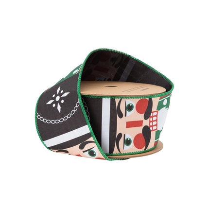 2 1/2" Wired Ribbon | Nutcracker Face Black Backing | 10 Yard Spool LA Ribbons Wholesale