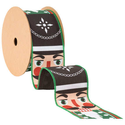 2 1/2" Wired Ribbon | Nutcracker Face Black Backing | 10 Yard Spool LA Ribbons Wholesale