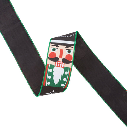 2 1/2" Wired Ribbon | Nutcracker Face Black Backing | 10 Yard Spool LA Ribbons Wholesale