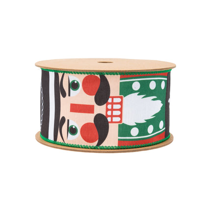 2 1/2" Wired Ribbon | Nutcracker Face Black Backing | 10 Yard Spool LA Ribbons Wholesale