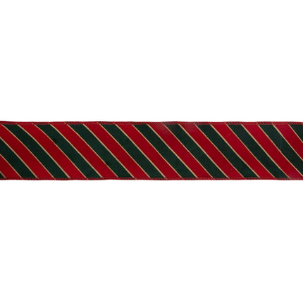 2 1/2" Wired Ribbon | Green Stripes on Red w Red Back | 10 Yard Roll LA Ribbons Wholesale
