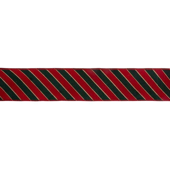2 1/2" Wired Ribbon | Green Stripes on Red w Red Back | 10 Yard Roll LA Ribbons Wholesale