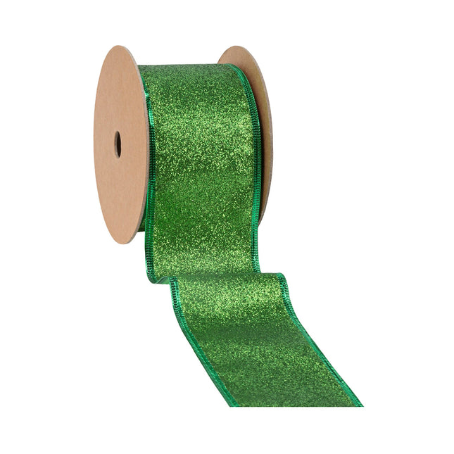 2 1/2" Wired Ribbon | Green Glitter | 10 Yard Roll LaRibbons and Crafts