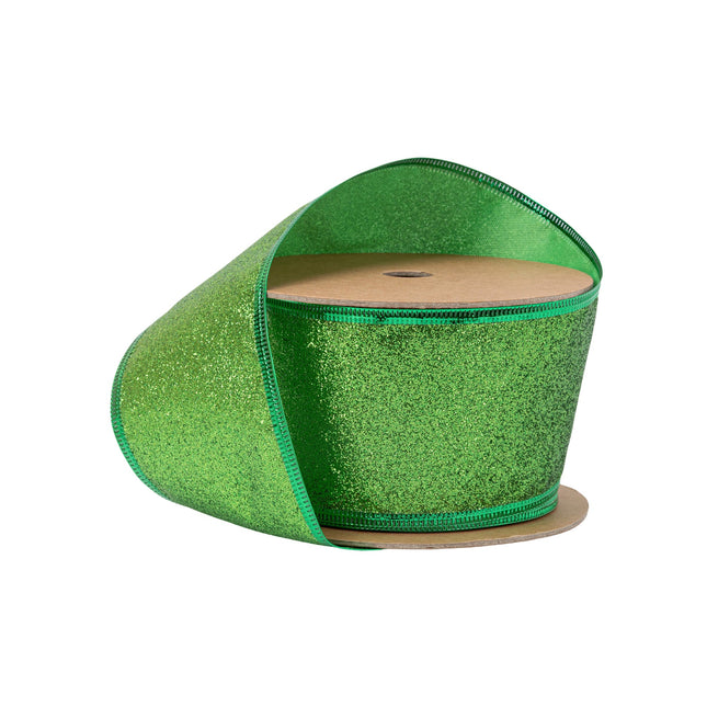 2 1/2" Wired Ribbon | Green Glitter | 10 Yard Roll LaRibbons and Crafts