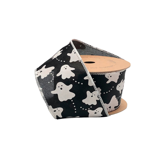 2 1/2" Wired Ribbon | "Ghosts" Black/White | 10 Yard Roll LaRibbons and Crafts