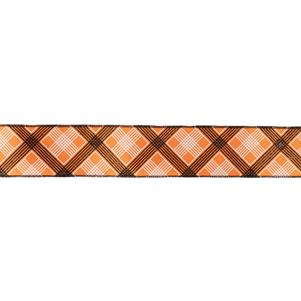 2 1/2" Wired Ribbon | Black/White Bias Plaid on Orange | 10 Yard Roll LaRibbons and Crafts