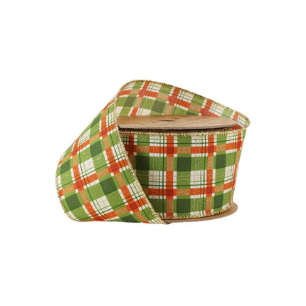 2 1/2" Wired Ribbon | Orange/Green Plaid w Gold Accent | 10 Yard Roll LaRibbons and Crafts