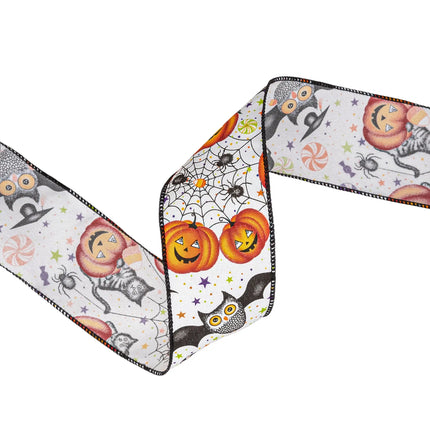 2 1/2" Halloween Friends with 2 1/2" Black Dupioni with 2 1/2" Pumpkin Ribbon Bundle  3 Rolls | 30 Yards