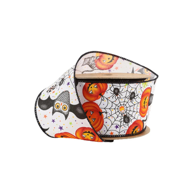 2 1/2" Wired Ribbon | Halloween Friends on White | 10 Yard Roll LaRibbons and Crafts