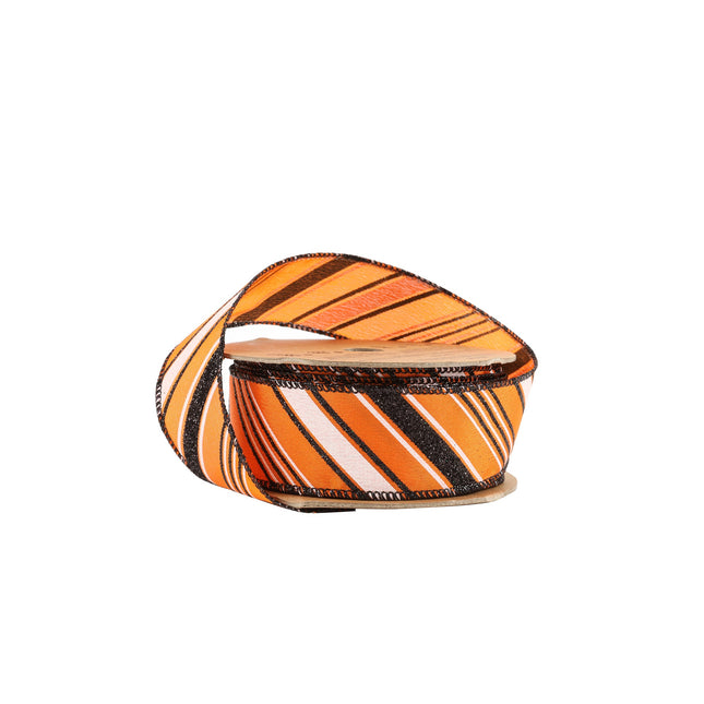 1 1/2" Wired Ribbon | Candy Stripe on Orange | 10 Yard Roll LaRibbons and Crafts