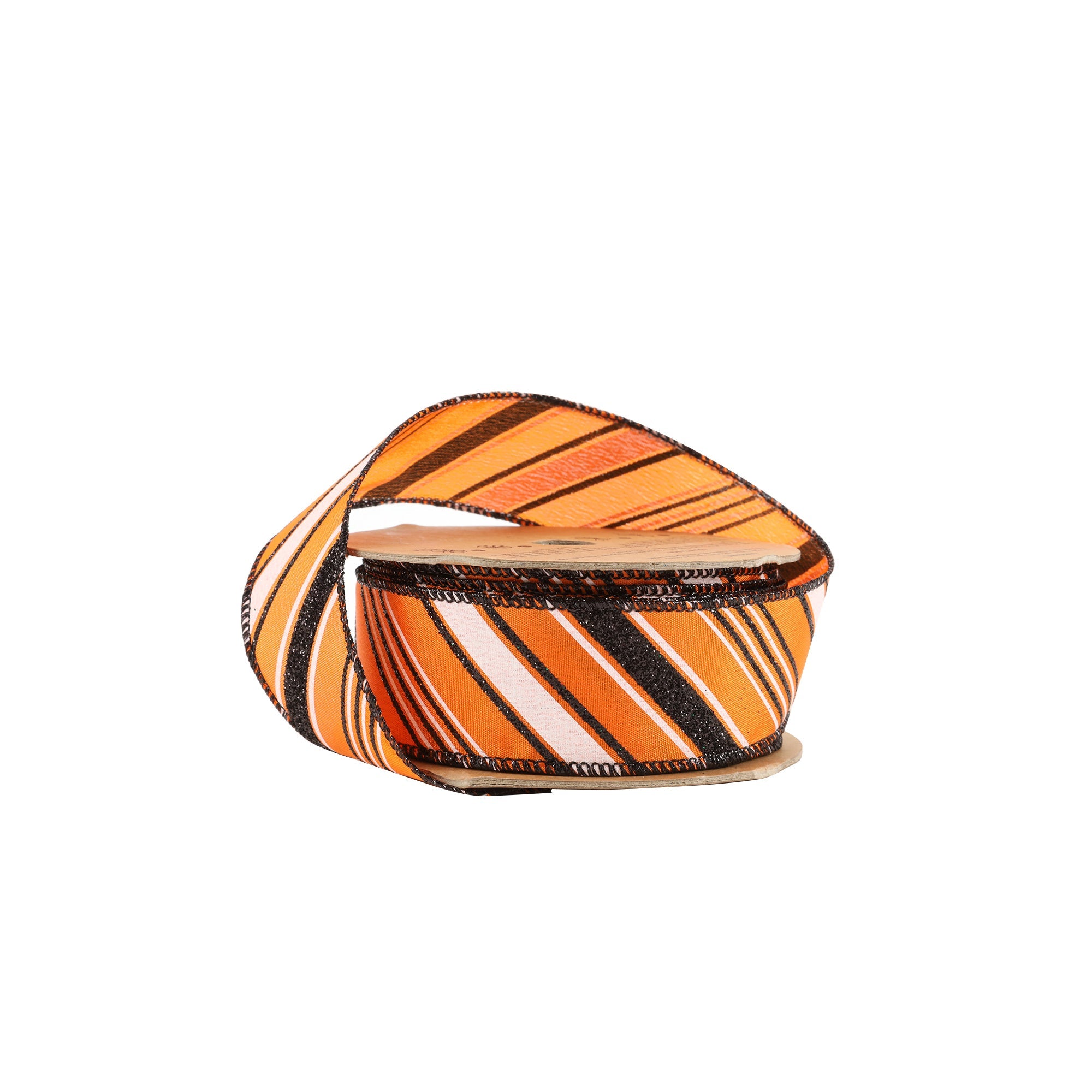 1 1/2" Wired Ribbon | Candy Stripe on Orange | 10 Yard Roll LaRibbons and Crafts