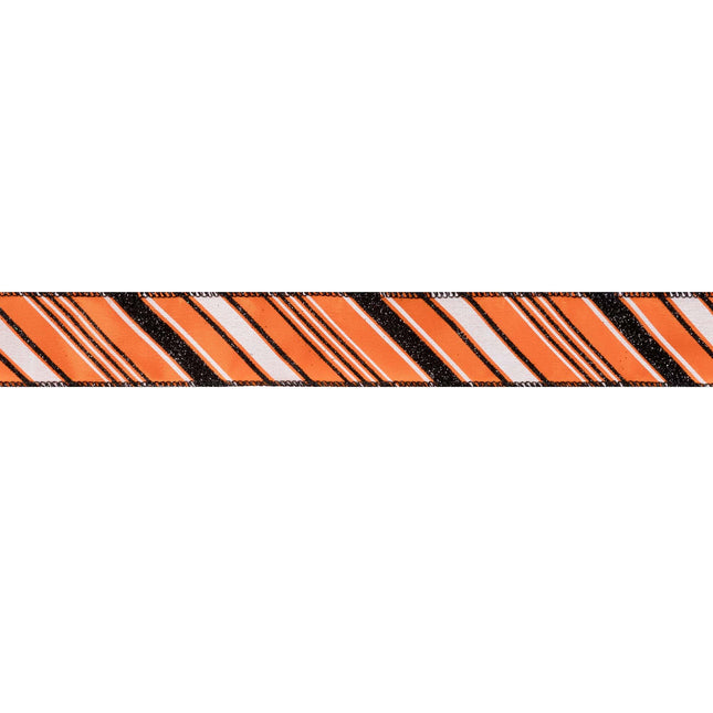 1 1/2" Wired Ribbon | Candy Stripe on Orange | 10 Yard Roll LaRibbons and Crafts