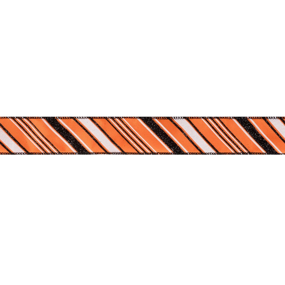 1 1/2" Wired Ribbon | Candy Stripe on Orange | 10 Yard Roll LaRibbons and Crafts