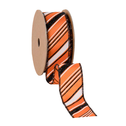 1 1/2" Wired Ribbon | Candy Stripe on Orange | 10 Yard Roll LaRibbons and Crafts