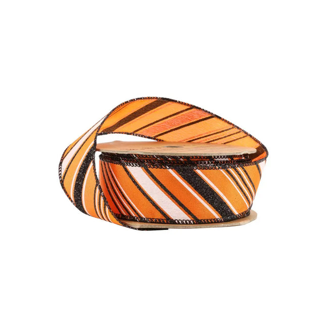 1 1/2" Wired Ribbon | Candy Stripe on Orange | 10 Yard Roll LaRibbons and Crafts