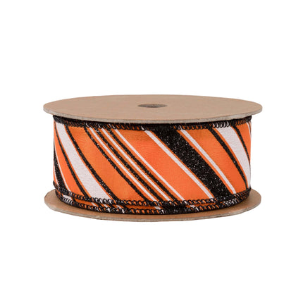 1 1/2" Wired Ribbon | Candy Stripe on Orange | 10 Yard Roll LaRibbons and Crafts