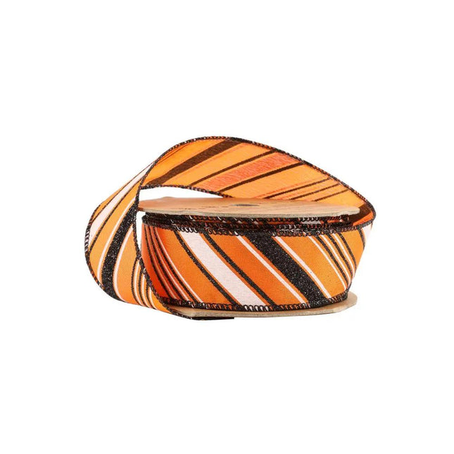 1 1/2" Wired Ribbon | Candy Stripe on Orange | 10 Yard Roll LaRibbons and Crafts