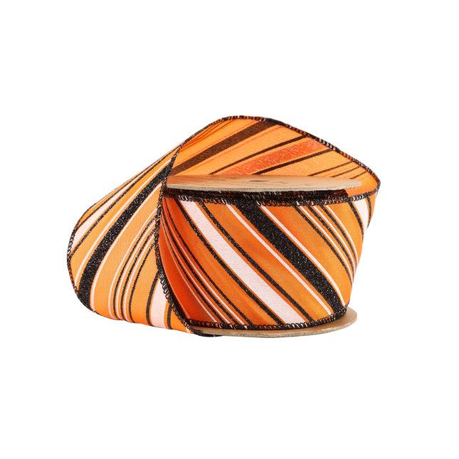 2 1/2" Wired Ribbon | Candy Stripe on Orange | 10 Yard Roll LaRibbons and Crafts