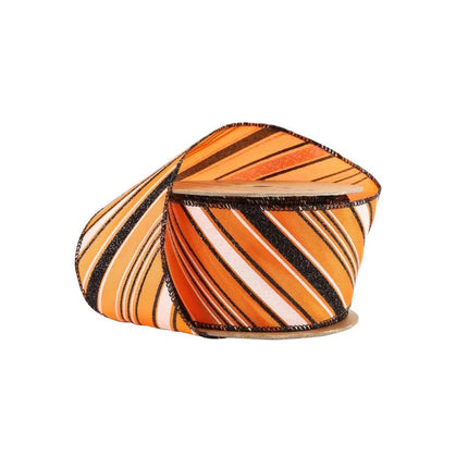 2 1/2" Wired Ribbon | Candy Stripe on Orange | 10 Yard Roll LaRibbons and Crafts