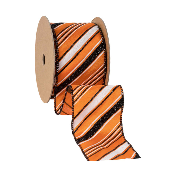 2 1/2" Wired Ribbon | Candy Stripe on Orange | 10 Yard Roll LaRibbons and Crafts