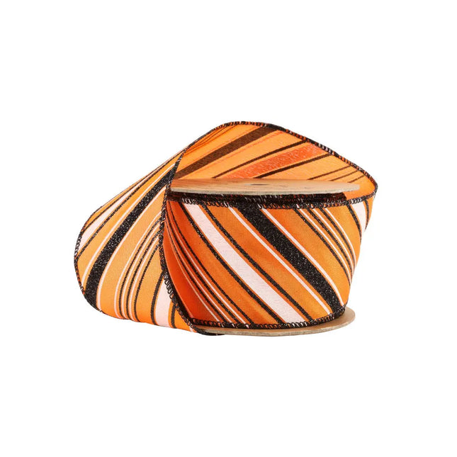 2 1/2" Wired Ribbon | Candy Stripe on Orange | 10 Yard Roll LaRibbons and Crafts