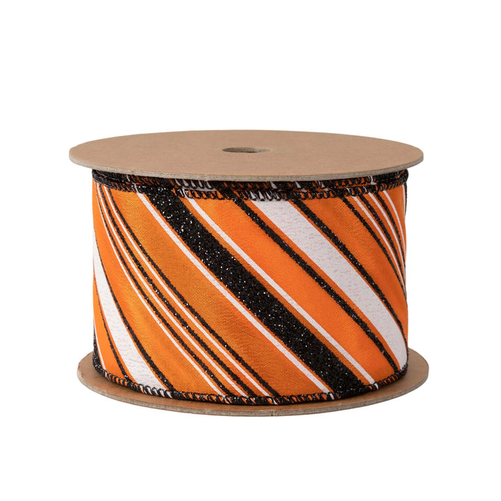 2 1/2" Wired Ribbon | Candy Stripe on Orange | 10 Yard Roll LaRibbons and Crafts