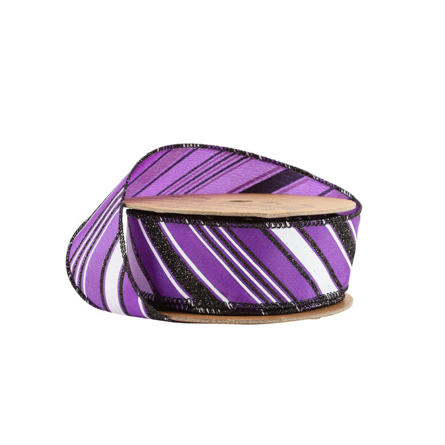 1 1/2" Wired Ribbon | Candy Stripe on Purple | 10 Yard Roll LaRibbons and Crafts