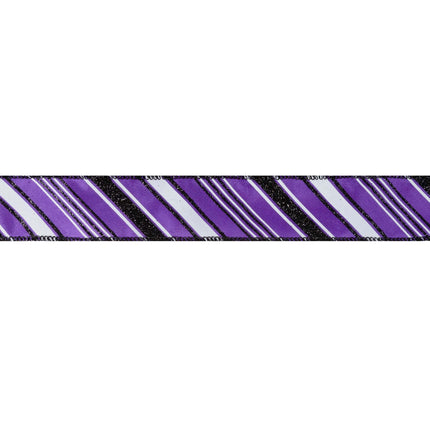1 1/2" Wired Ribbon | Candy Stripe on Purple | 10 Yard Roll LaRibbons and Crafts