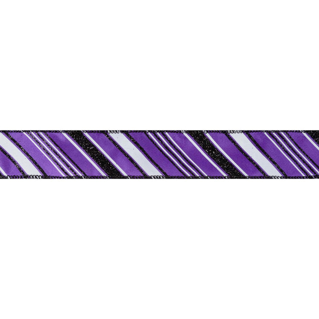 1 1/2" Wired Ribbon | Candy Stripe on Purple | 10 Yard Roll LaRibbons and Crafts