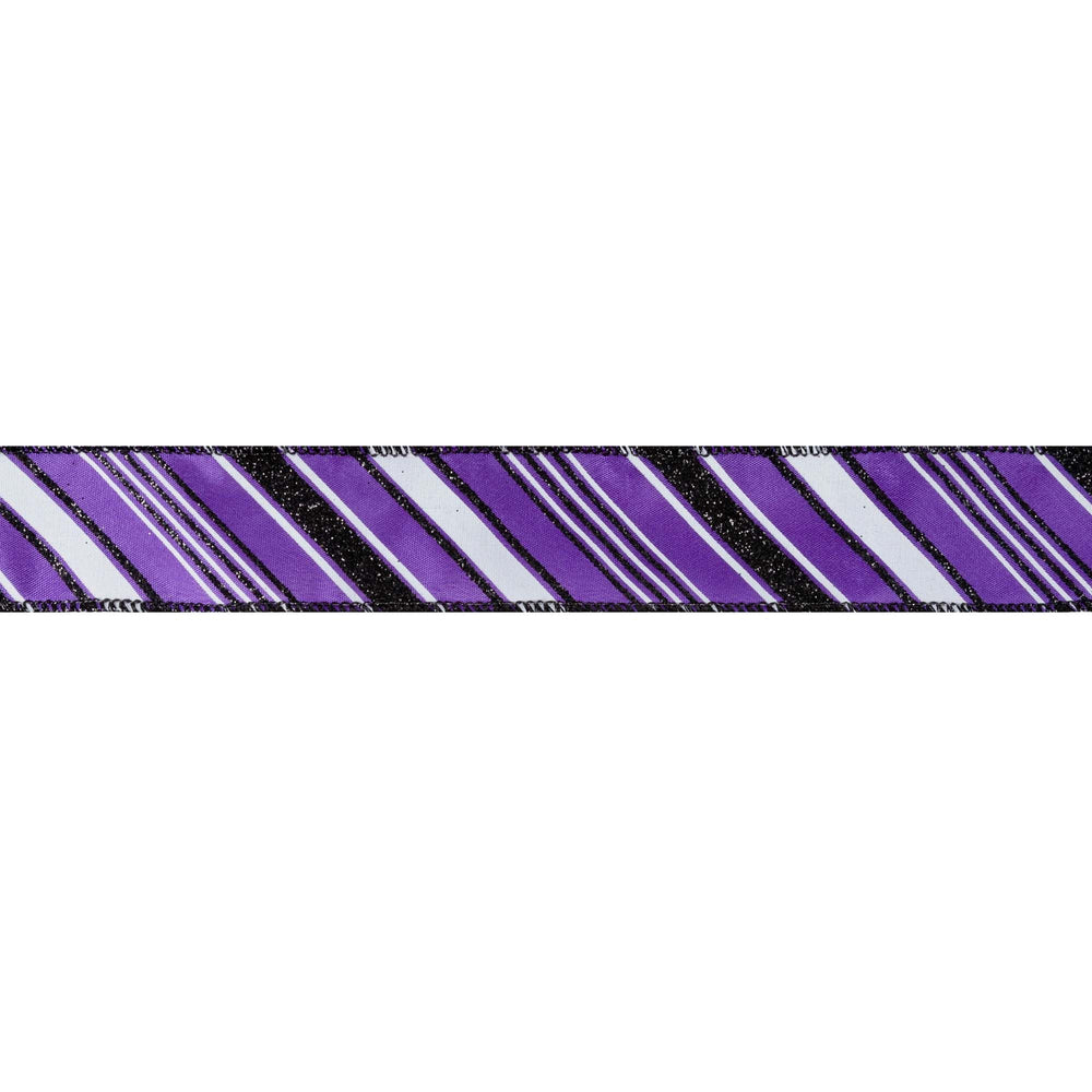 1 1/2" Wired Ribbon | Candy Stripe on Purple | 10 Yard Roll LaRibbons and Crafts