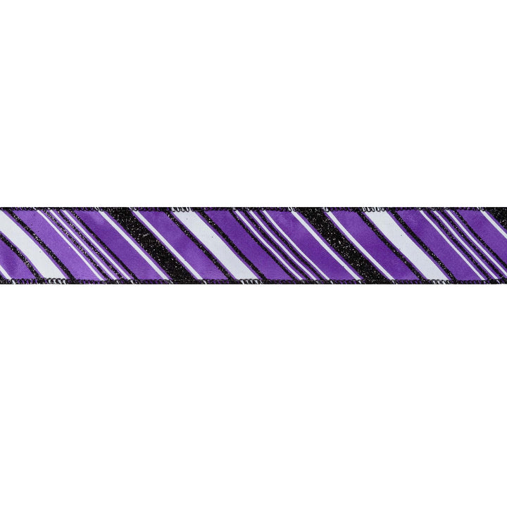 1 1/2" Wired Ribbon | Candy Stripe on Purple | 10 Yard Roll LaRibbons and Crafts