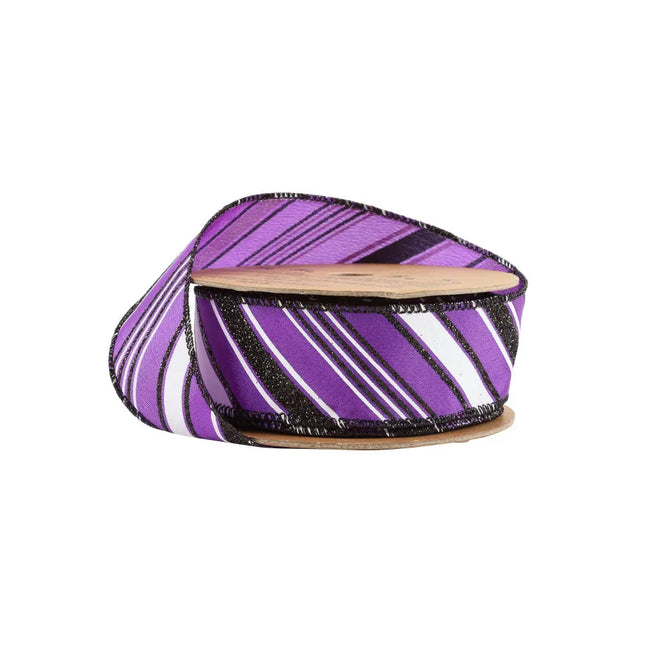 1 1/2" Wired Ribbon | Candy Stripe on Purple | 10 Yard Roll LaRibbons and Crafts
