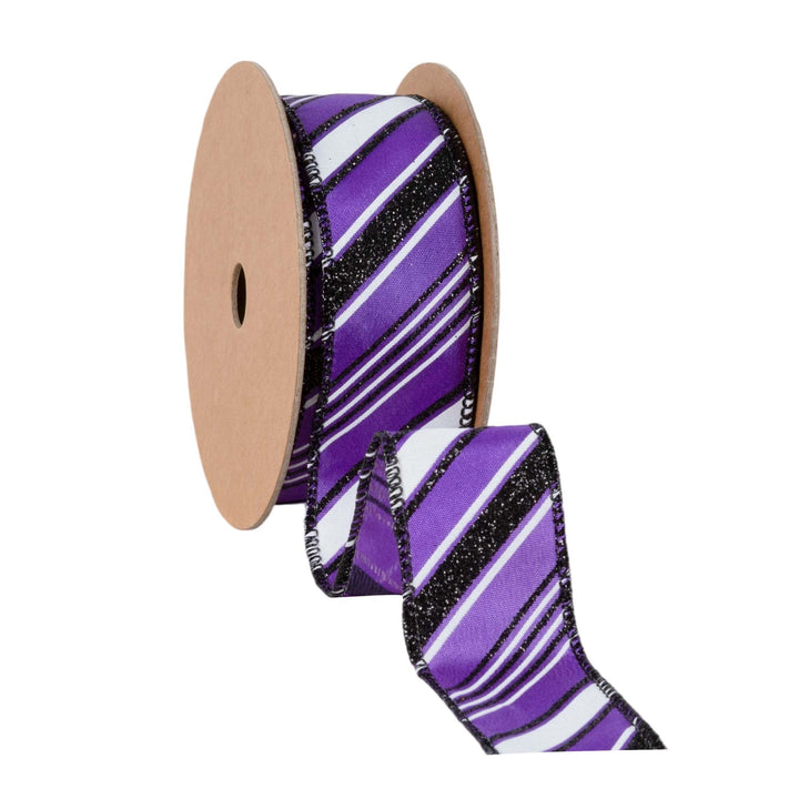 1 1/2" Wired Ribbon | Candy Stripe on Purple | 10 Yard Roll LaRibbons and Crafts