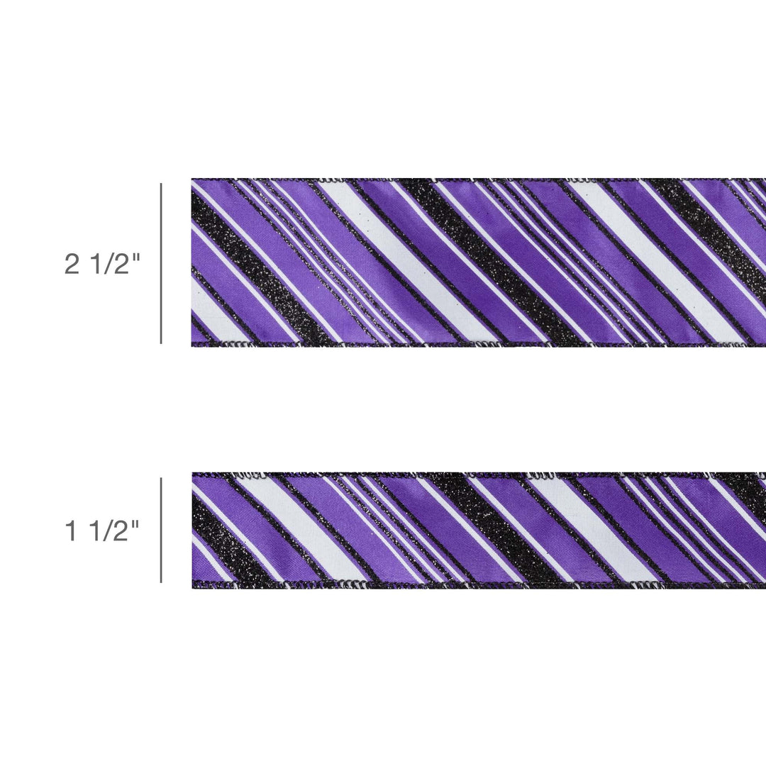 1 1/2" Wired Ribbon | Candy Stripe on Purple | 10 Yard Roll LaRibbons and Crafts